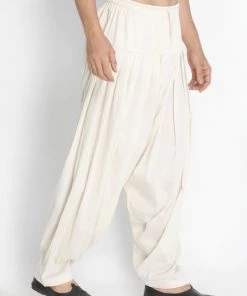VASTRAMAY Men's Cream Cotton Blend Patiala Pyjama 9 VASTRAMAY Men's Cream Cotton Blend Patiala Pyjama