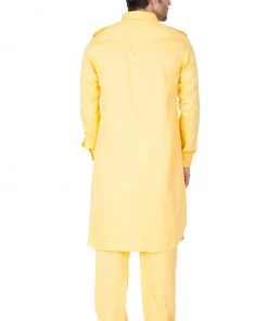 Kurta Pyjama Vastramay Cotton Blend Yellow Baap Beta Pathani Kurta & Pyjama Set