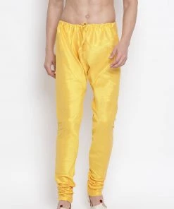 Vastramay Men's Yellow Cotton Silk Blend Pyjama