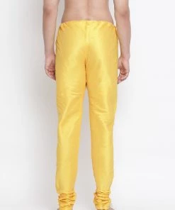 Vastramay Men's Yellow Cotton Silk Blend Pyjama