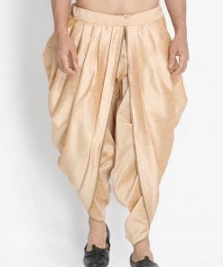 VASTRAMAY Men's Gold-Toned Pleated Solid Dhoti