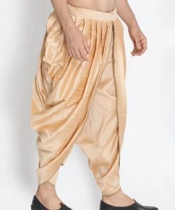 VASTRAMAY Men's Gold-Toned Pleated Solid Dhoti