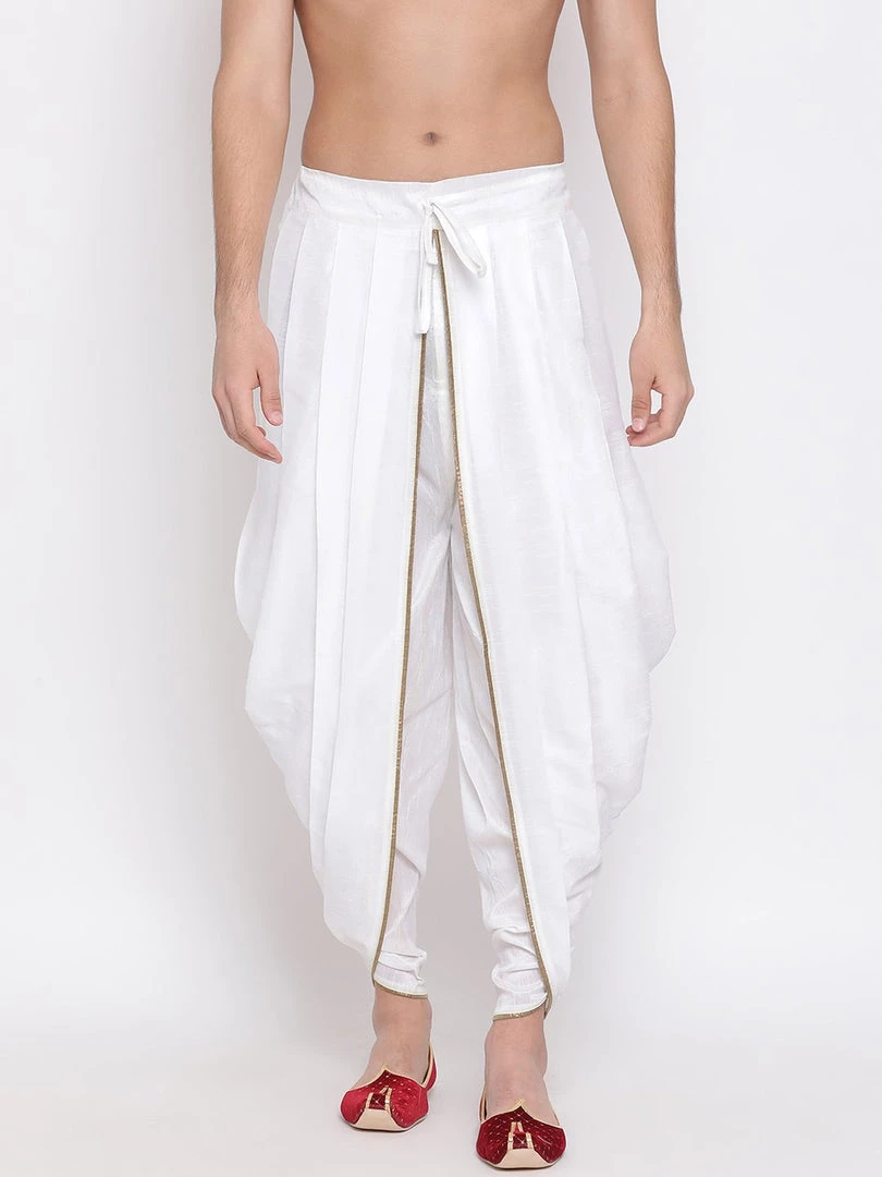 VASTRAMAY Men's White Silk Blend Dhoti Pant 3 VASTRAMAY Men's White Silk Blend Dhoti Pant