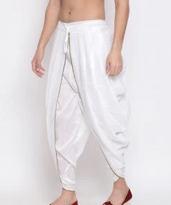 VASTRAMAY Men's White Silk Blend Dhoti Pant