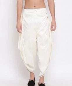 Vastramay Men's Cream Silk Blend Dhoti Pant