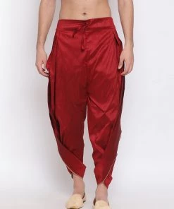 Vastramay Men's Maroon Silk Blend Dhoti Pant