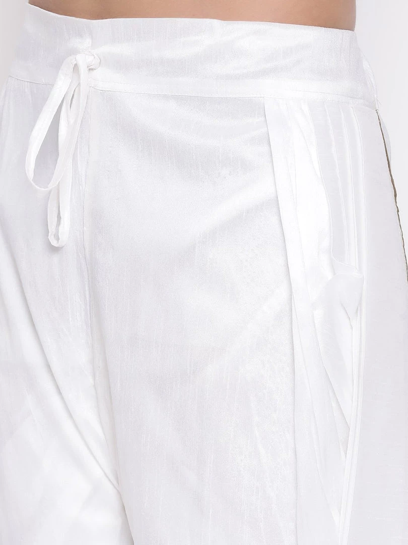 Vastramay Men's White Silk Blend Dhoti Pant 5 Vastramay Men's White Silk Blend Dhoti Pant