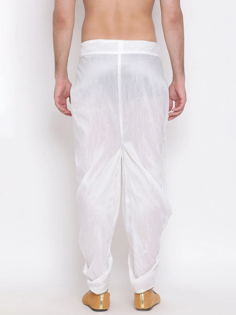 Vastramay Men's White Silk Blend Dhoti Pant 6 Vastramay Men's White Silk Blend Dhoti Pant