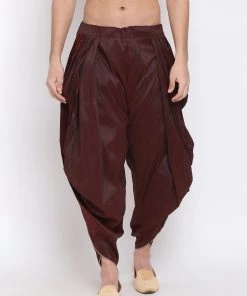 Vastramay Men's Wine Silk Blend Dhoti Pant