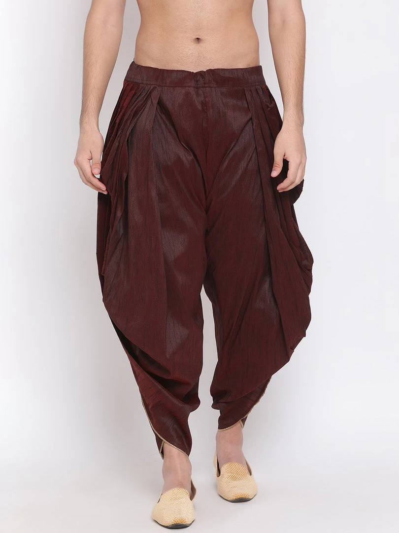 Vastramay Men's Wine Silk Blend Dhoti Pant 3 Vastramay Men's Wine Silk Blend Dhoti Pant
