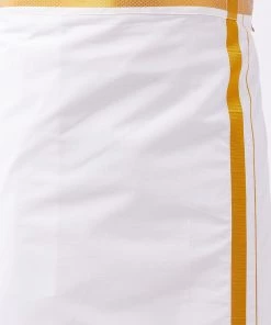 VASTRAMAY Men's Aqua Blue And White Silk Blend Shirt And Mundu Buy 1 Get 1