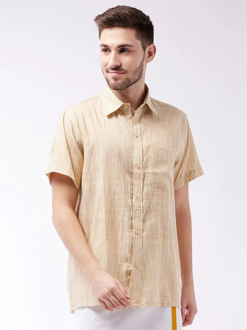 VASTRAMAY Men's Beige Cotton Blend Ethnic Shirt 3 VASTRAMAY Men's Beige Cotton Blend Ethnic Shirt