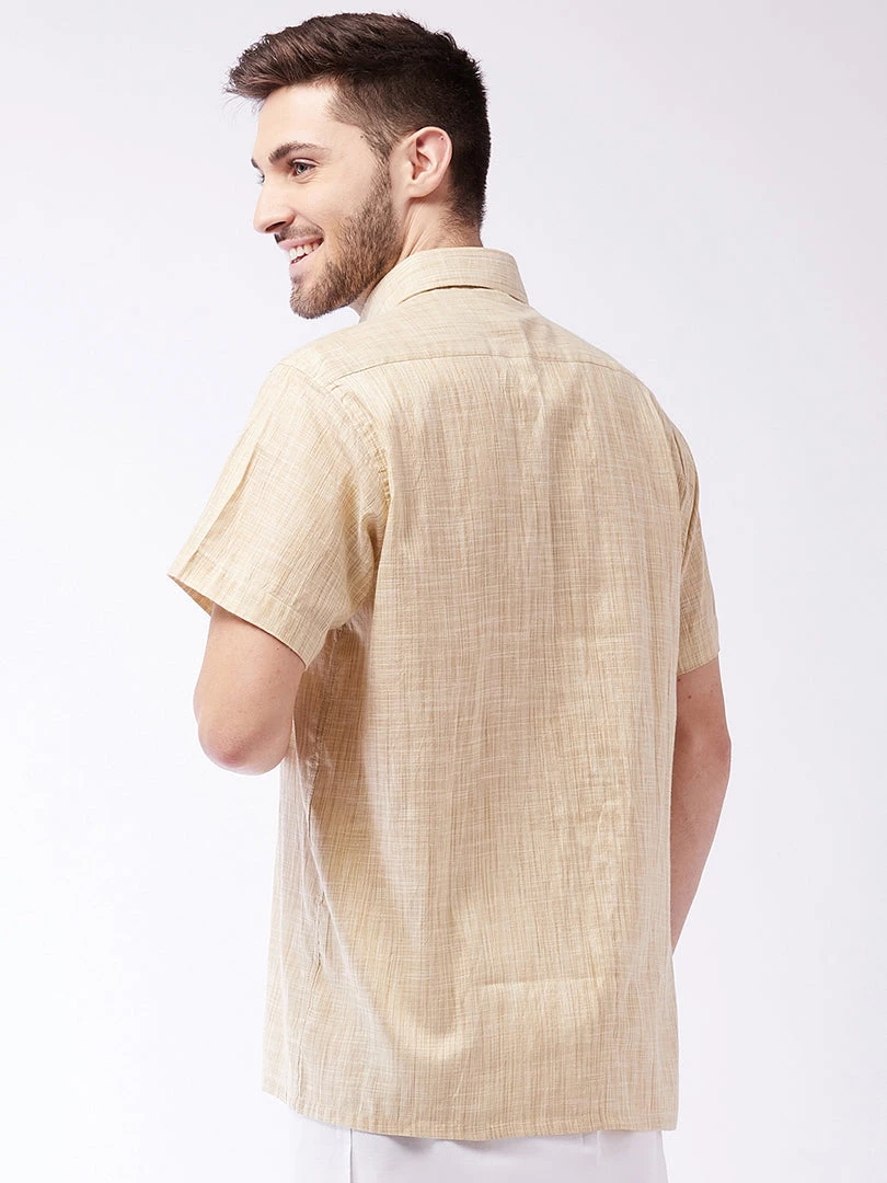 VASTRAMAY Men's Beige Cotton Blend Ethnic Shirt 5 VASTRAMAY Men's Beige Cotton Blend Ethnic Shirt