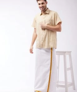 VASTRAMAY Men's Beige Cotton Blend Ethnic Shirt 12 VASTRAMAY Men's Beige Cotton Blend Ethnic Shirt