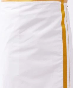 VASTRAMAY Men's Beige And White Cotton Blend Shirt And Mundu 14 VASTRAMAY Men's Beige And White Cotton Blend Shirt And Mundu