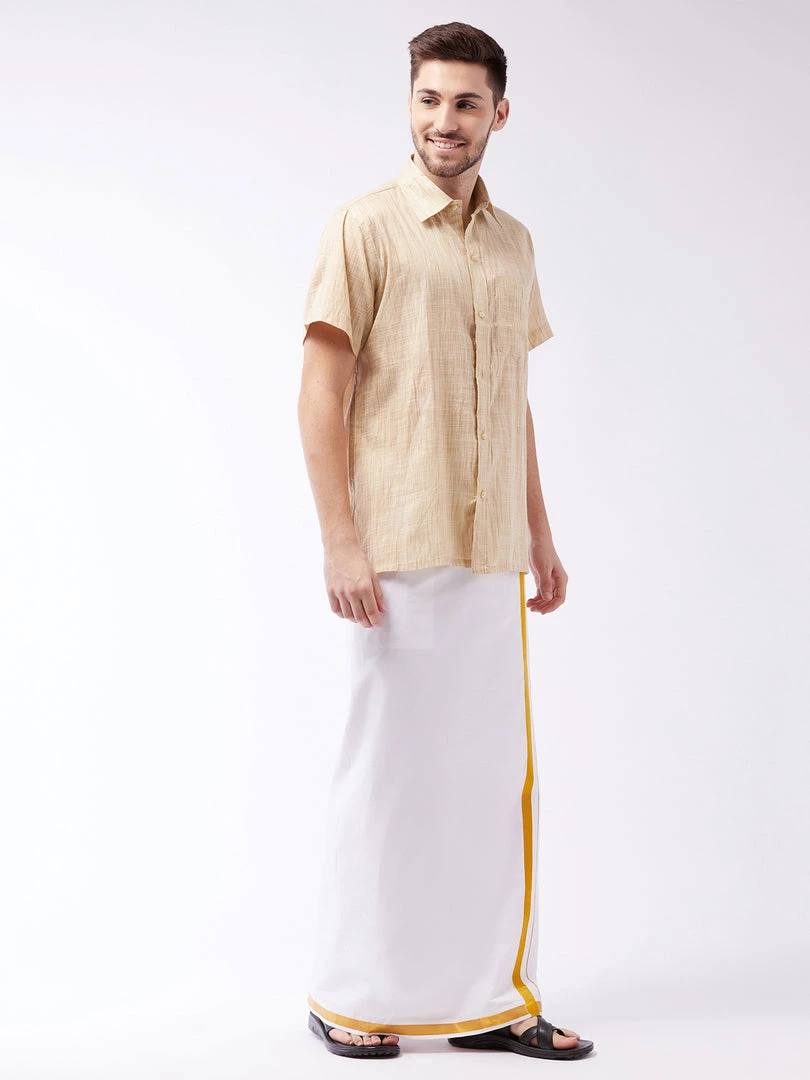 VASTRAMAY Men's Beige And White Cotton Blend Shirt And Mundu 8 VASTRAMAY Men's Beige And White Cotton Blend Shirt And Mundu