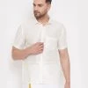 Vastramay Men's Cream Silk Blend Ethnic Shirt