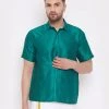 Vastramay Men's Green Silk Blend Ethnic Shirt