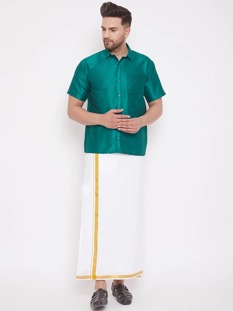 Vastramay Men's Green Silk Blend Ethnic Shirt 7 Vastramay Men's Green Silk Blend Ethnic Shirt