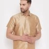 VASTRAMAY Men's Gold Silk Blend Ethnic Shirt