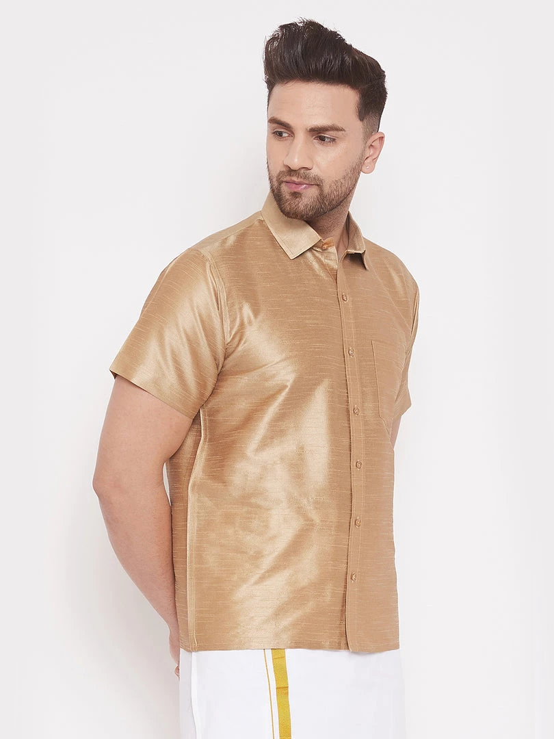 VASTRAMAY Men's Gold Silk Blend Ethnic Shirt 4 VASTRAMAY Men's Gold Silk Blend Ethnic Shirt