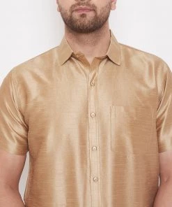 VASTRAMAY Men's Gold Silk Blend Ethnic Shirt 11 VASTRAMAY Men's Gold Silk Blend Ethnic Shirt