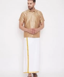 VASTRAMAY Men's Gold Silk Blend Ethnic Shirt 12 VASTRAMAY Men's Gold Silk Blend Ethnic Shirt