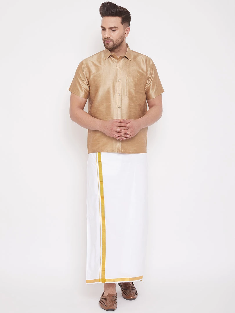 VASTRAMAY Men's Gold Silk Blend Ethnic Shirt 7 VASTRAMAY Men's Gold Silk Blend Ethnic Shirt
