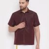 Vastramay Men's Wine Silk Blend Ethnic Shirt