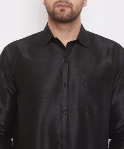 VASTRAMAY Men's Black Silk Blend Ethnic Shirt 11 VASTRAMAY Men's Black Silk Blend Ethnic Shirt