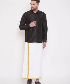 VASTRAMAY Men's Black Silk Blend Ethnic Shirt 12 VASTRAMAY Men's Black Silk Blend Ethnic Shirt