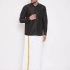 Pongal VASTRAMAY Men's Black And White Silk Blend Shirt And Mundu Set 1 Pongal VASTRAMAY Men's Black And White Silk Blend Shirt And Mundu Set