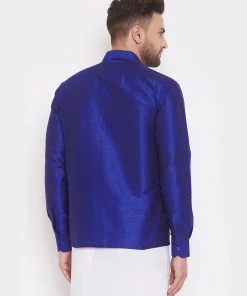 Vastramay Men's Blue Silk Blend Ethnic Shirt 10 Vastramay Men's Blue Silk Blend Ethnic Shirt