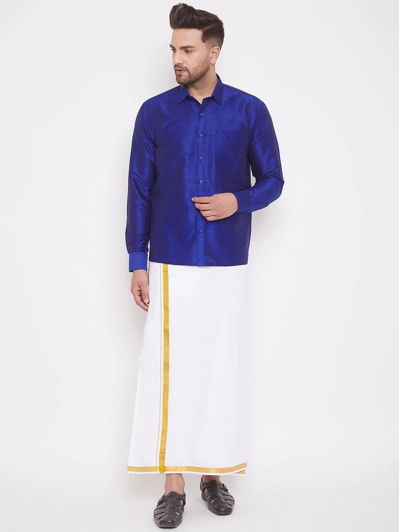 Vastramay Men's Blue Silk Blend Ethnic Shirt 7 Vastramay Men's Blue Silk Blend Ethnic Shirt
