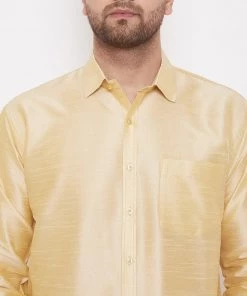 VASTRAMAY Men's Gold Silk Blend Ethnic Shirt 11 VASTRAMAY Men's Gold Silk Blend Ethnic Shirt