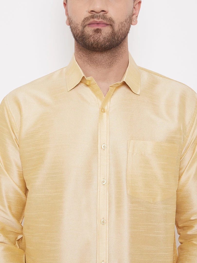 VASTRAMAY Men's Gold Silk Blend Ethnic Shirt 6 VASTRAMAY Men's Gold Silk Blend Ethnic Shirt