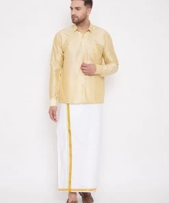 VASTRAMAY Men's Gold Silk Blend Ethnic Shirt 12 VASTRAMAY Men's Gold Silk Blend Ethnic Shirt