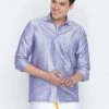 VASTRAMAY Men's Light Blue Silk Blend Ethnic Shirt