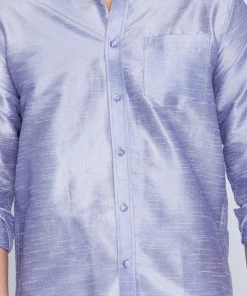 VASTRAMAY Men's Light Blue Silk Blend Ethnic Shirt
