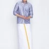 VASTRAMAY Men's Blue Cotton Silk Blend Shirt And Mundu Set 2 VASTRAMAY Men's Blue Cotton Silk Blend Shirt And Mundu Set