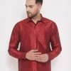 Vastramay Men's Maroon Silk Blend Ethnic Shirt