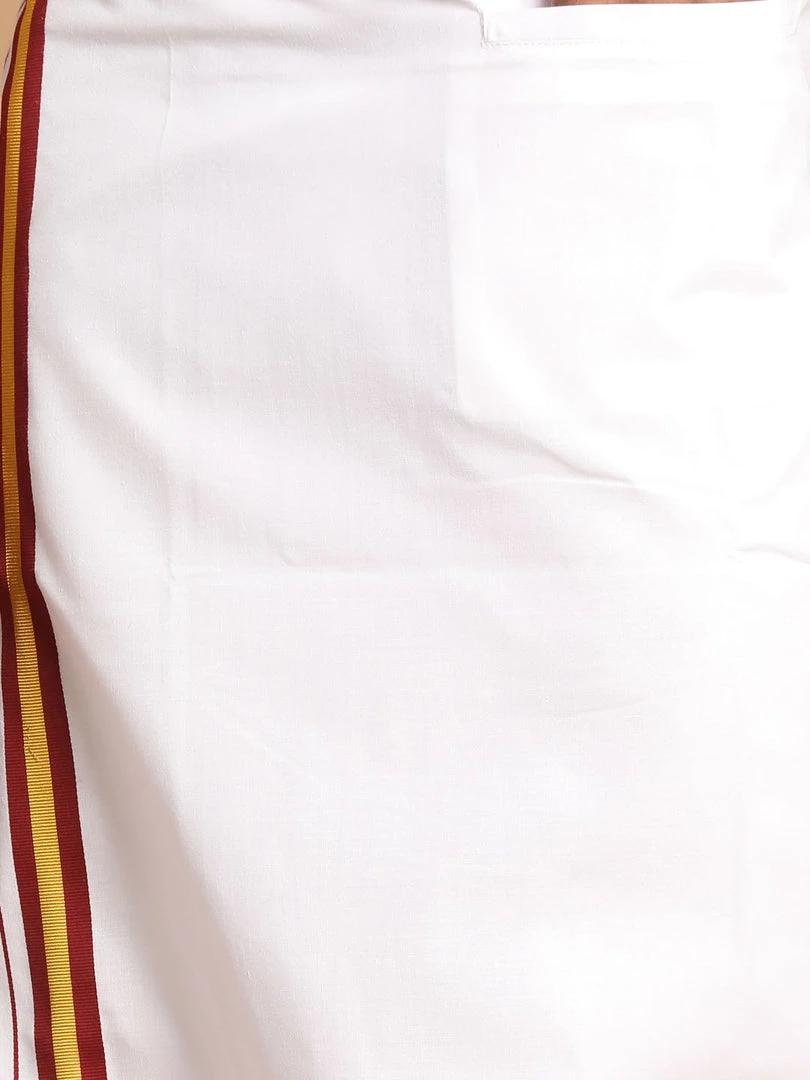 Ganesh Chaturthi VASTRAMAY Men's Maroon Silk Blend Shirt And Mundu Set 7 Ganesh Chaturthi VASTRAMAY Men's Maroon Silk Blend Shirt And Mundu Set