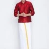 Vastramay Men's Maroon Cotton Silk Blend Shirt With Dhoti Rakhi