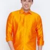 VASTRAMAY Men's Orange Silk Blend Ethnic Shirt