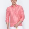 Vastramay Men's Pink Silk Blend Ethnic Shirt 1 Vastramay Men's Pink Silk Blend Ethnic Shirt