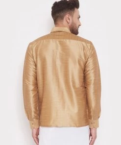 VASTRAMAY Men's Rose Gold Silk Blend Ethnic Shirt