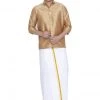 Vastramay Rakhi Men's Gold Cotton Silk Blend Shirt And Dhoti Set