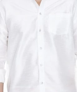 Vastramay Men's White Cotton Silk Blend Shirt And Dhoti Set Rakhi 9 Vastramay Men's White Cotton Silk Blend Shirt And Dhoti Set Rakhi