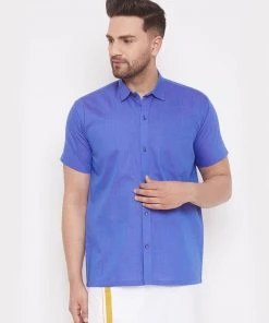 Vastramay Blue Cotton Blend Baap Beta Ethnic Shirt
