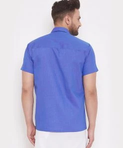 Vastramay Blue Cotton Blend Baap Beta Ethnic Shirt